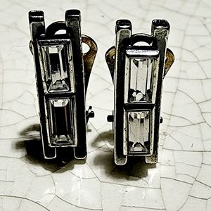Vintage Ermani Bulatti 2 square cut crystal stone clip on earrings